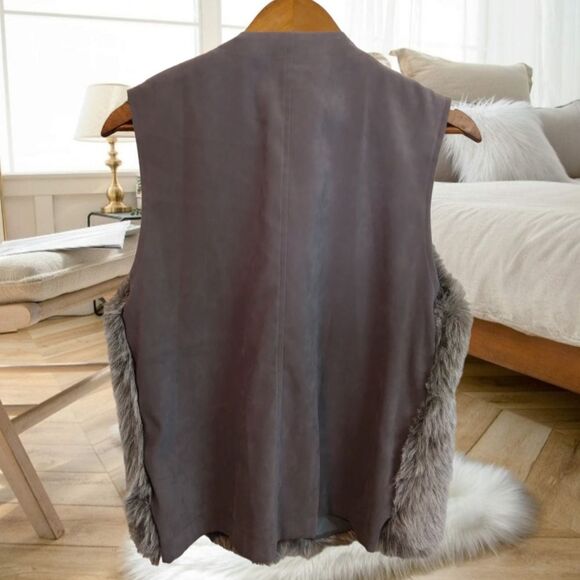 VINTAGE LORI WEIDNER SILVER GREY FAUR FUR VEST SUEDE BACK FAUX FOX HAIR - Picture 11 of 16